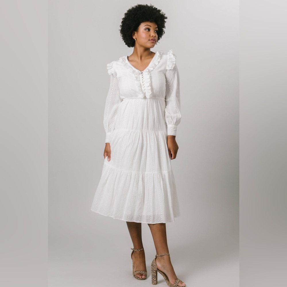 Morning Lavender Tiered Eyelet Ruffle Midi Dress